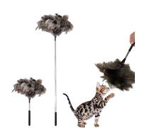 hongwei1952 Natural Ostrich Feather Cat Teaser - 30in Total Length, Stainless Steel Telescopic Rod, Authentic Undyed Feathers for Play & Furniture Protection (Dark Gray)