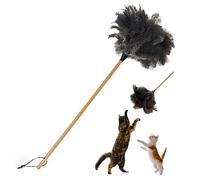 hongwei1952 Natural Ostrich Feather Cat Teaser Wand - 24 Inch Wooden Handle, Bite-Proof Interactive Cat Toy for Indoor Play, Furniture Protection & Cat Exercise (Long dark gray 24in)