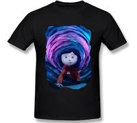 HONGWEl Coraline Movie Men's Summer Cotton T-Shirt Short Sleeve Tee Tops T-Shirt Black 3XL