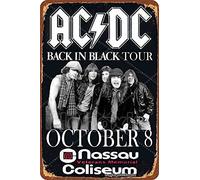 Hongxin ACDC Back In Black Tour Metal Sign Poster Retro Plaque Art Vintage Look Wall Decor Bar Pub Cafe Man Cave 8 × 12 Inch