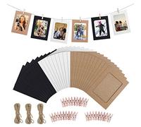 HONGXIN-SHOP DIY Paper Photo Frame Hanging Album with Wooden Clips and Jute Twine for Wall Decoration 30 Pieces 3 Colours