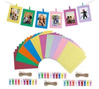 HONGXIN-SHOP Paper Photo Frame 30 Pcs DIY Creative Retro Kraft Paper Picture Mats Hanging Album Frame with Mini Clips and Hemp Ropes for Home Dorm Office 6 inch 10 Colors
