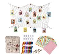 HONGXIN-SHOP Paper Photo Frame Set 30 Pcs DIY Creative Retro Kraft Paper Picture Mats Hanging Album Frame with Clips Hemp Ropes Fishing Net for Wall Decoration 6 Inch 10 Colors