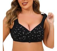 HongXINGDd Breathable Front Opening Button Full Cup Comfort Underwire Free Bra Black 58C