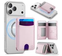 Hongxinyu HXY for Magsafe Wallet Magnetic Card Holder RFID Blocking with Stand, 6 Card Holder for Phone Case, Slim Leather Magnetic Wallet for iPhone 17/16/15/14/13/12 Pro/Max/Plus (Pink)
