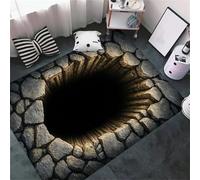 HONGXIU 3D Black Hole Optical Illusion Rug 80x150cm, Crack Stone Vortex Visual Effect Area Rug, Non Slip Washable Floor Mat, Funny Bottomless Hole Carpet for Living Room Bedroom Home Decor