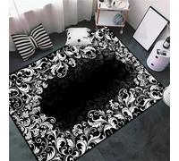 HONGXIU Black White Flower Vortex Illusion Rug 70x140cm, 3D Floral Swirl Bottomless Hole Visual Area Rug, Non-Slip Low Pile Floor Mat, Cool Trippy Effect Carpet for Bedroom Living Room Dorm