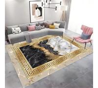 HONGXIU Black White Gold Marble Area Rug, 160x200cm, Retro Gold Geometric Abstract Texture Design Large Indoor Rugs,Soft Anti-Slip Easy to Clean Carpet for Living Room Dining Room Home Office