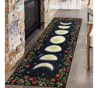 HONGXIU Boho Hallway Rugs 65x300cm Gothic-Style Magic Moon Phase Long Rugs, Flower and Butterfly Indoor Washable Carpet, Soft, Comfortable, Non-Slip Noise-Reducing, for Entrances
