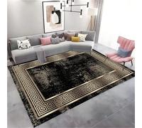 HONGXIU Greek Key Distress Black Gold Washable Rug - 80x150 Cm Retro Abstract Black Gold Small Mats Large Area Rugs Non-Slip Backing, Easy to Clean, Perfect for Living Room