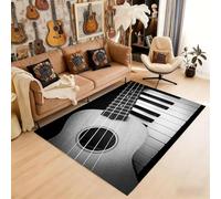 HONGXIU Guitar Music Rug 160x200cm Modern Art Style Black and White Piano Key Music-Themed Rugs, Soft, Durable, Non-Slip and Machine Washable for Living Room Bedroom Dining Room Office