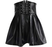 HongYa Rockmore PU Leather Nightclub A-Line Mini Skirt Women Zipper Gothic Punk Style High Waist Micro Above Knee Skirts Womens-Black,S