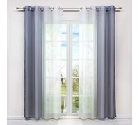HongYa Set of 2 White and Grey Gradient Voile Curtains with Eyelets 145/140 cm Polyester Transparent Easy Installation Large Window Decor for Bedroom Balcony Kitchen