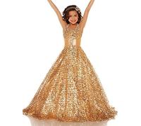 Hongyangjing Shining Girl Dresses Long Sequins Pageant Girls Dresses Halter Wedding Flower Toddler Gown Gold