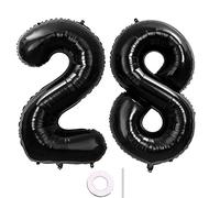 Hongyantech 2pcs Black Number 28 Giant Foil Balloon, 40inch/100cm, for Birthday Party Decoration, Reusable