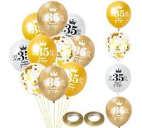 Hongyantech 32pc 35th Birthday Balloons - Gold, White & Pale Gold Latex Balloons with Confetti & Ribbons - Unisex-Adults, 35th Birthday Celebrants