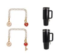 HONGYIECO 2pcs Heart Shape Key Letter Charm Accessories for Stanley Cup, Name ID Letter Handle Charm for Stanley P, Gold