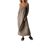 HONGYOU Women's Simple Cotton Linen Sling Dress, Casual Beach Maxi Sundress,Sleeveless Off Shoulder Dresses (Khaki,XX-Large)