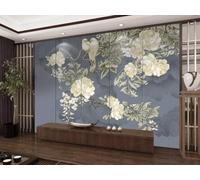 HongYouQi 3D Creative Living Room Decoration White Flowers And Birds Landscape Study Living Room Office Background Mural-150cm×105cm