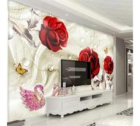 HongYouQi 3D Modern Mural Decorating Bedroom Red Flower Butterfly Landscape Tv Bedroom Wallpaper Living Room Mural-250cm×170cm