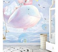 HongYouQi 3D Mural Home Wall Decoration Cartoon Animal Whale Landscape Living Room Bedroom Background Art Wallpaper-150cm×105cm