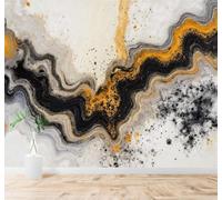 HongYouQi 3D Wallpaper Abstract Gold and Black Liquid Swirls Marble Effect | Modern Luxurious Decorative Textures Suitable For Offices Study Areas Homes Bedroom Living Rooms Tv Feature Walls-300cm×210cm
