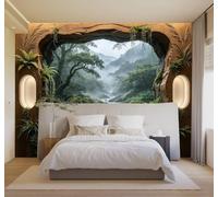 HongYouQi 3D Wallpaper Moss Forest Mountain Peaks Wooden Frame