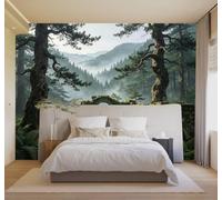 HongYouQi 3D Wallpaper Mountain Peaks Mist Stone Archway Pine Forest