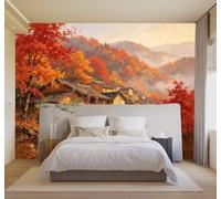 HongYouQi 3D Wallpaper Village Red Maple Trees Hills Autumn Scenery | Modern Luxurious Decorative Textures Suitable For Offices Study Areas Homes Bedroom Living Rooms Tv Feature Walls-350cm×256cm