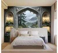 HongYouQi 3D Wallpaper Waterfall Castle Forest Stone Arch Window