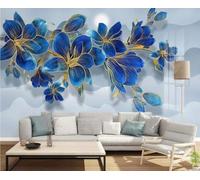 HongYouQi Blue Floral 3D Home Wallpaper Sofa Tv Bedroom Living Room Background-200Cm×140Cm