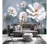 HongYouQi White Floral 3D Home Wallpaper Sofa Tv Bedroom Living Room Background-300Cm×210Cm