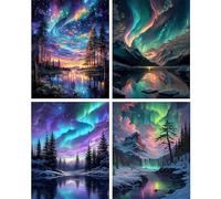 Hongyrjy 4 Pack Paint by Numbers for Adults-Aurora Painting by Numbers for Adults,Canvas Paint by Numbers,Perfect for Gifts and Home Wall Decor 12x16in