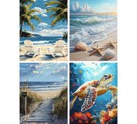 Hongyrjy 4 Pack Paint by Numbers for Adults-Beach Painting by Numbers for Adults,Canvas Paint by Numbers,Perfect for Gifts and Home Wall Decor 12x16in