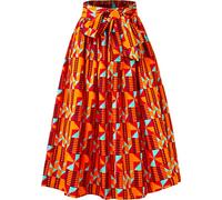 HongyuAmy Women African Print Skirt Dutch Ankara Wax Print Full Circle Skirt, Color F, M