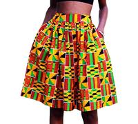 HongyuAmy Women African Print Skirt Flared Ankara A line Skirt with Pockets, Color B, Large