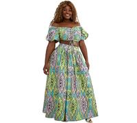 HongyuAmy Women's African Print Shirt Dress Kente Wax Top and Skirt Set, Color C, Small