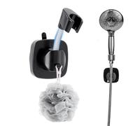 HONGYUETECH Shower Head Holder, Suction Cup, 360° Adjustable Hand Shower Holder, Wall Mount, No Drilling, with Hooks, Black Magic Wand Holder for Rental, Motorhome, Hotel & Bathroom