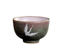 HonHeam Japanese Ceramic Teacup, Crane Pattern Porcelain Handmade Teacup, Chinese Kung Fu Single Cup , Kiln Changed RetroTea Set (D)