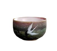 HonHeam Japanese Ceramic Teacup, Crane Pattern Porcelain Handmade Teacup, Chinese Kung Fu Single Cup , Kiln Changed RetroTea Set (C)