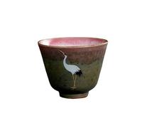 HonHeam Japanese Ceramic Teacup, Crane Pattern Porcelain Handmade Teacup, Chinese Kung Fu Single Cup , Kiln Changed RetroTea Set (E)
