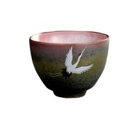 HonHeam Japanese Ceramic Teacup, Crane Pattern Porcelain Handmade Teacup, Chinese Kung Fu Single Cup , Kiln Changed RetroTea Set (A)