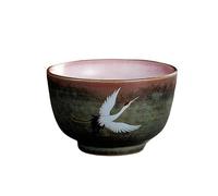 HonHeam Japanese Ceramic Teacup, Crane Pattern Porcelain Handmade Teacup, Chinese Kung Fu Single Cup , Kiln Changed RetroTea Set (B)