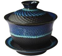 HonHeam Kiln Glazed Ceramic Gaiwan, Kungfu Porcelain Teacup, Chinese Retro Teacup, Sancai Gaiwan with Saucer with Lid