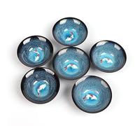 HonHeam Kiln Glazed Ceramic Porcelain Tiny Teacups, 1.18oz Kung Fu Teacups, Chinese Retro Small Tea Bowls, Set of 6