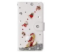 HONHULEE Christmas Wallet Case Compatible with Samsung Galaxy A23 5G,Glitter PU Leather Flip Case TPU Bumper Stand Cover Kickstand Full Protective Phone Case for Galaxy A23 5G - White
