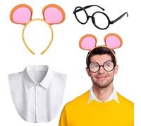 Honic 3 Pcs Chipmunk Aardvark Costume Set Including Pink Brown Ears Headband White Collar Black Nerd Glasses for Adult Halloween Cosplay Party Supplies, Multi, Standard