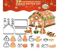 Honicemar 18 Pcs Silver Christmas Gingerbread House Cookie Cutters Biscuit Cutters Stainless Steel Metal Baking Mould 3D Cookie Cutters Shapes for Kids Children Christmas Holiday DIY Baking Tools