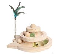 Honicemar 2-Layer Tower Wooden Cat Toy with Ball and Track - Cat Roller Toys Interactive with 3 Types of Balls - Kitty Toy for Cats Indoor Play - Kitten Fun Mental and Physical Exercise