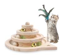 Honicemar 3-Layer Tower Wooden Cat Toy with Ball and Track - Cat Roller Toys Interactive with 3 Types of Balls - Kitty Toy for Cats Indoor Play - Kitten Fun Mental and Physical Exercise